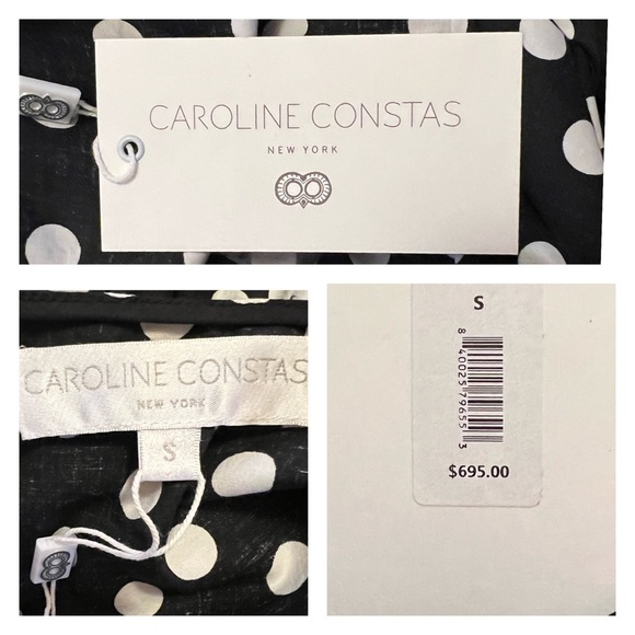 New! CAROLINE CONSTAS Puff Sleeve Polka Dot Ruffle Midi Dress - Picture 7 of 7